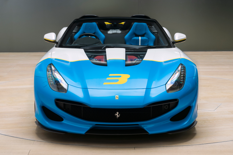 Illustration for article titled The Ferrari SP3JC One-Off Has an Adorable Big, Blue Face
